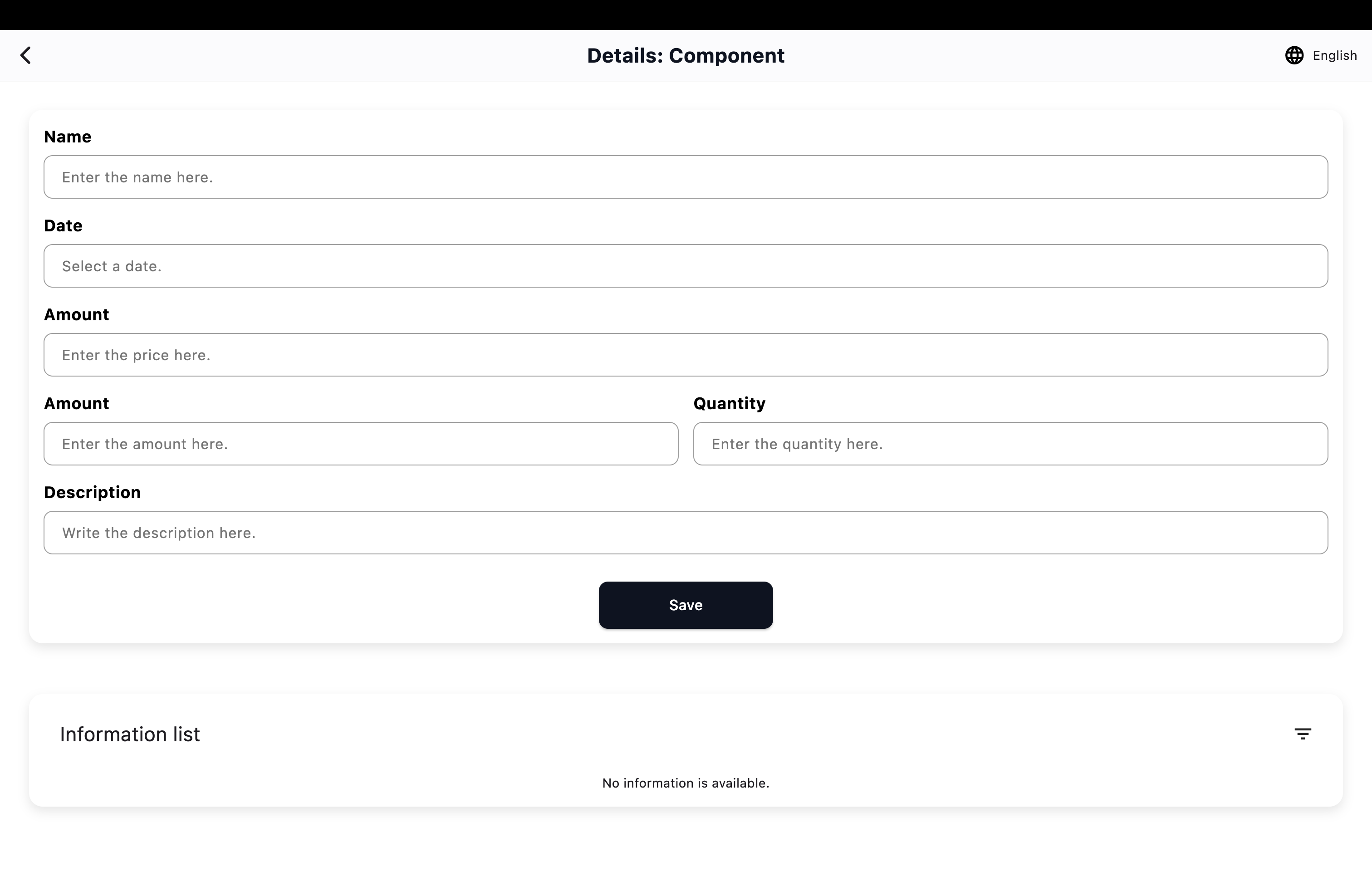 RSDO Cost component details form